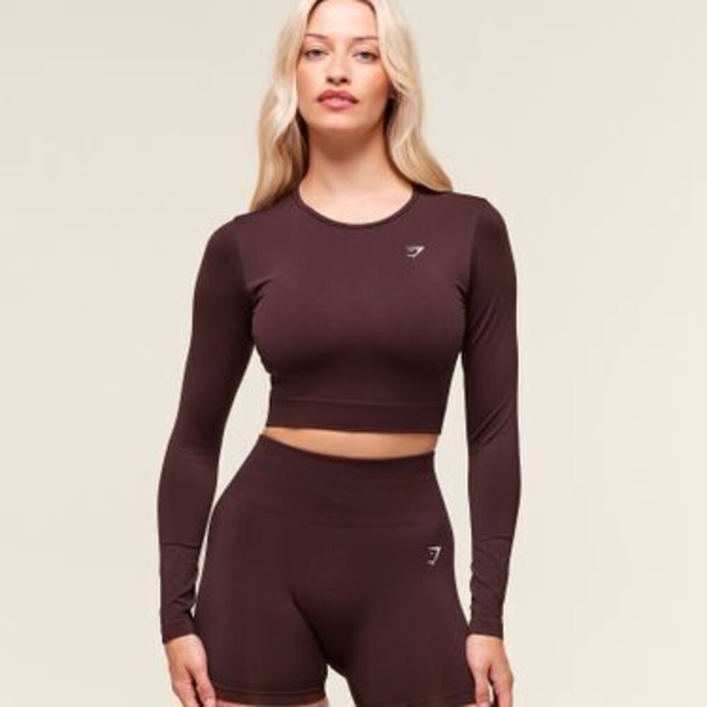 Gymshark Everyday Seamless Long Sleeve Crop Top - Cherry Purple - Medium